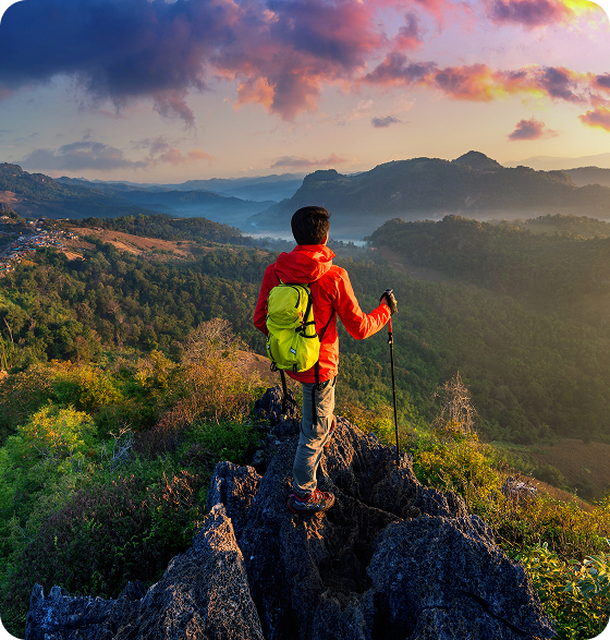 man watching sunset