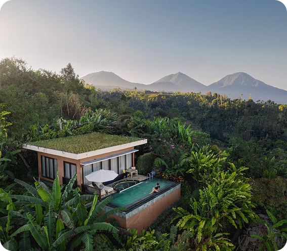 villa with a swimming pool in the mountains